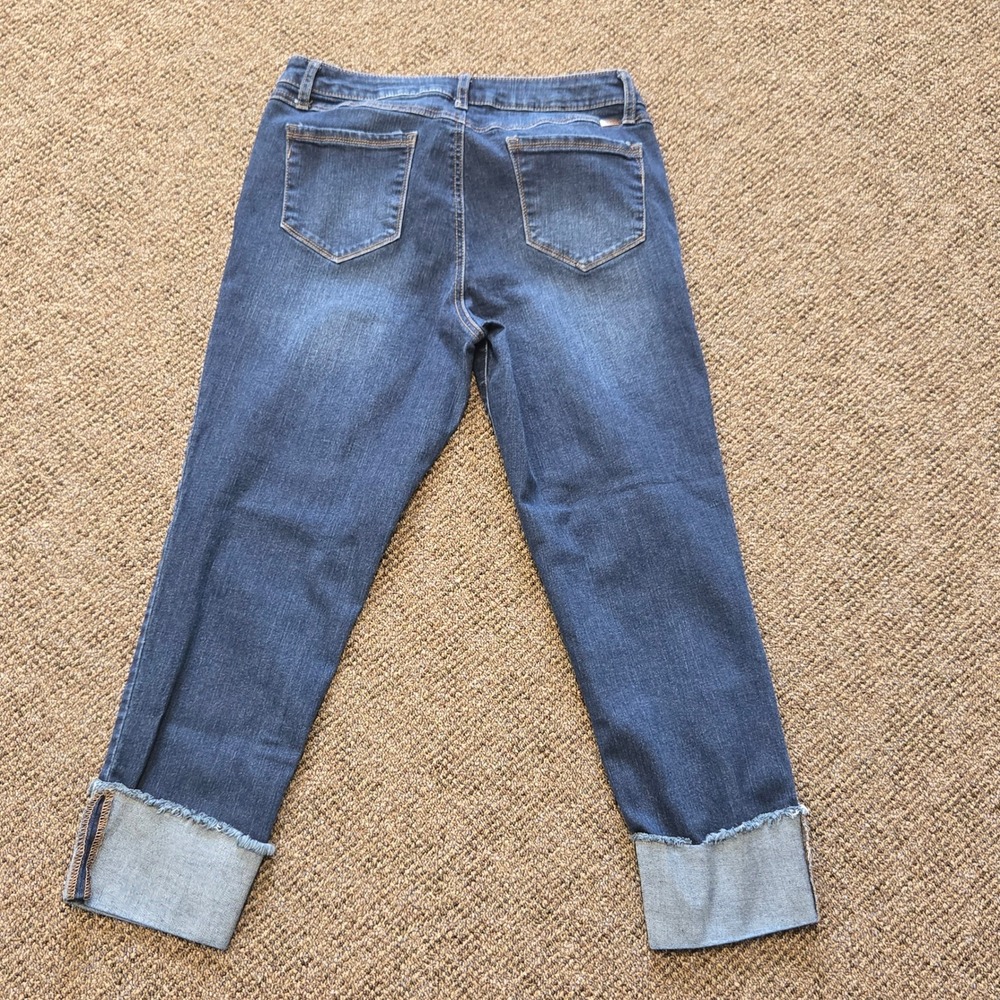 1822 Denim Taylor Ankle Jeans Dark Wash Raw Edge Cuff Cropped Slim Mid - Picture 4 of 12